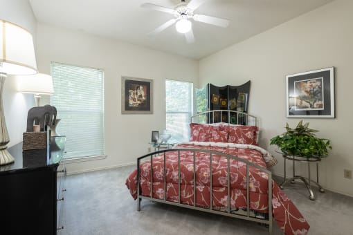 A bright and airy bedroom with a walk-in closet.